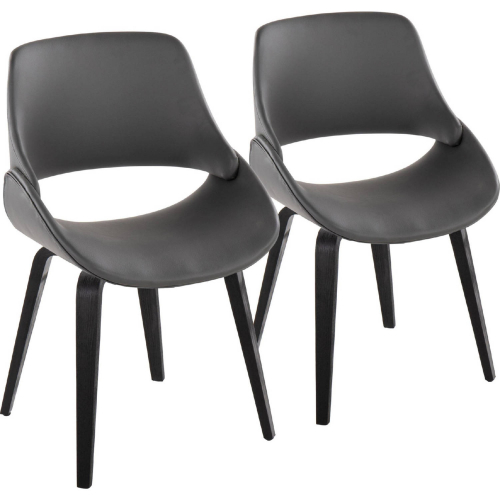 Fabrico Dining Accent Chair in Black Wood & Grey Leatherette (Set of 2)